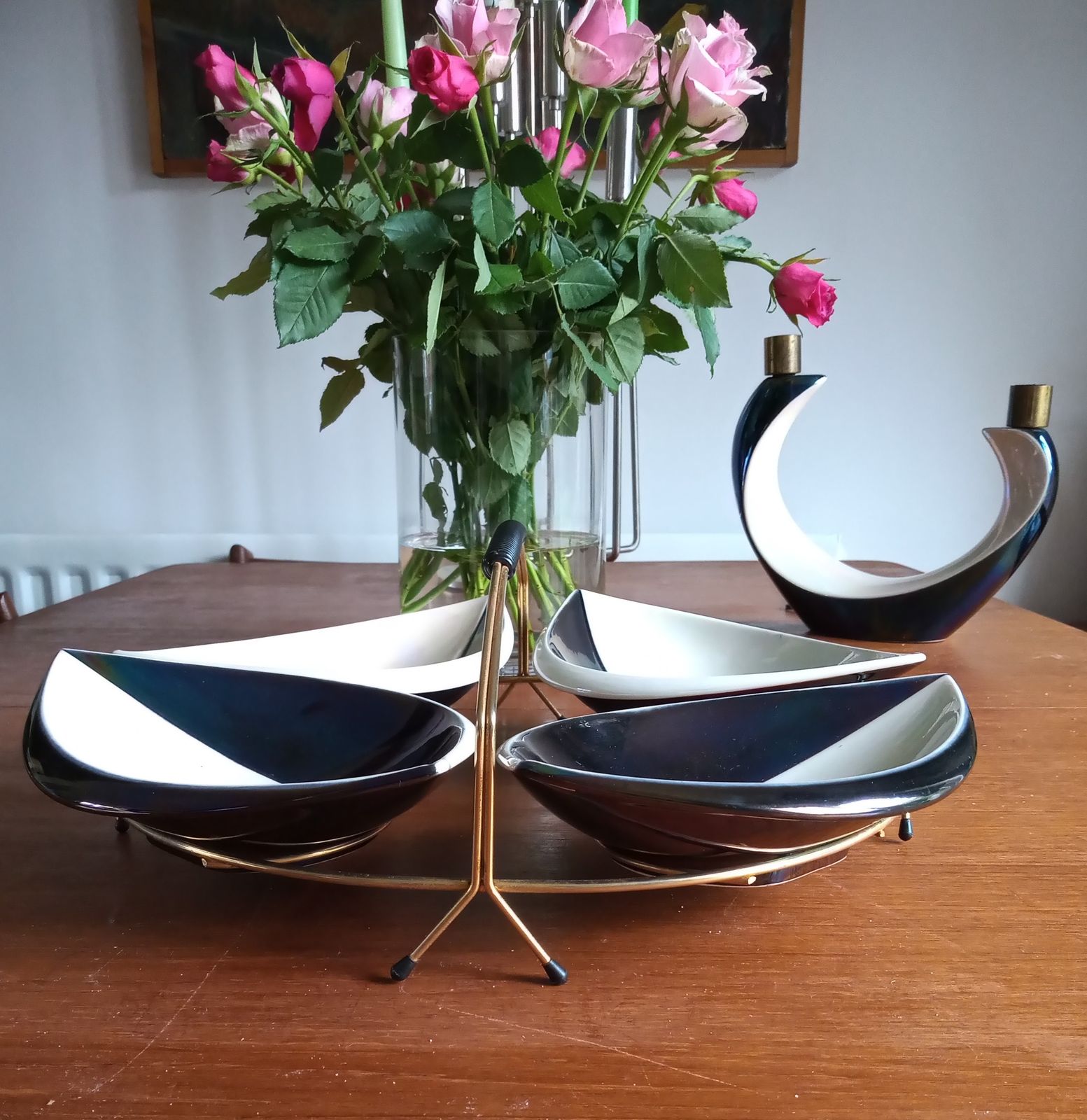 1960s Rare Verceram Ceramique French Iridescent Blue Black And Pearl Glazed Hors D'oeuvres Serving Tray photo furniture