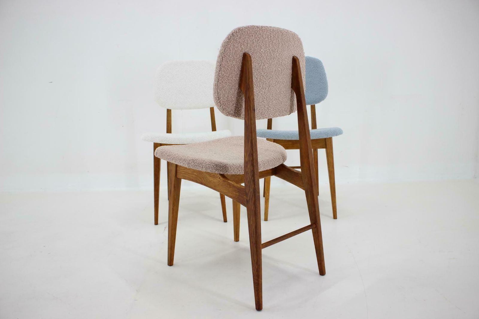 photo furniture 1960s Set Of Three Oak Dining Chairs In Boucle, Czechoslovakia