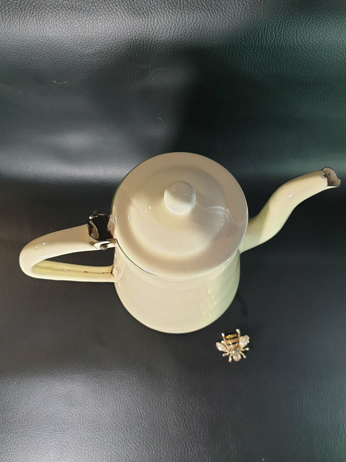 Vintage Enamel Cafetiere, Enamel Coffee Pot, Enamel Teapot, French Country Kitchen, Enamelware, French Kitchen Decor, Farmhouse Decor photo for sale