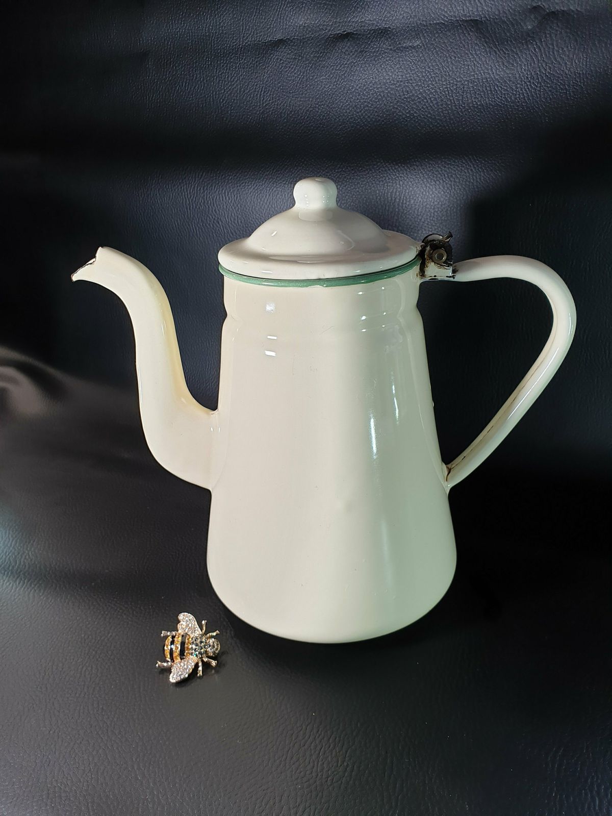 Vintage Enamel Cafetiere, Enamel Coffee Pot, Enamel Teapot, French Country Kitchen, Enamelware, French Kitchen Decor, Farmhouse Decor photo buy