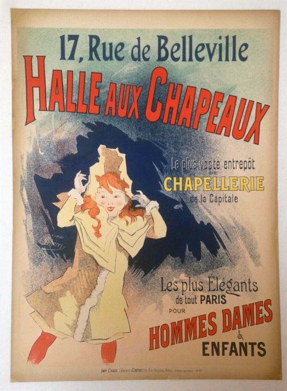 Halles Aux Chapeaux   Jules Cheret Original Vintage Poster,1892