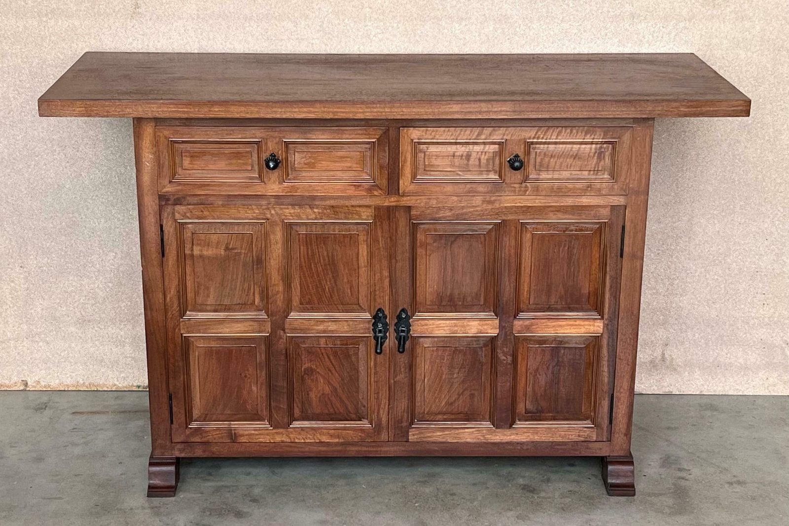 19th Century Pair Of Catalan Carved Oak Tuscan Two Drawers Credenza Or Buffet photo for sale