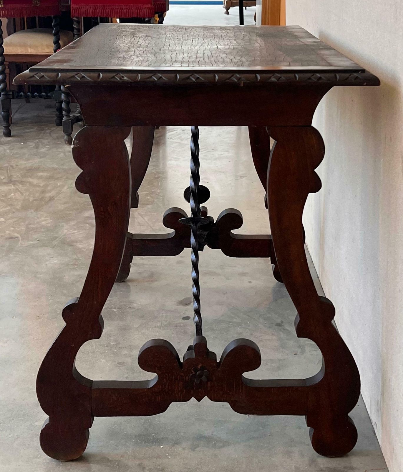 Side Table Of Walnut With Carved Lyre Legs And Top, Spanish, 19th Century photo 2574.0