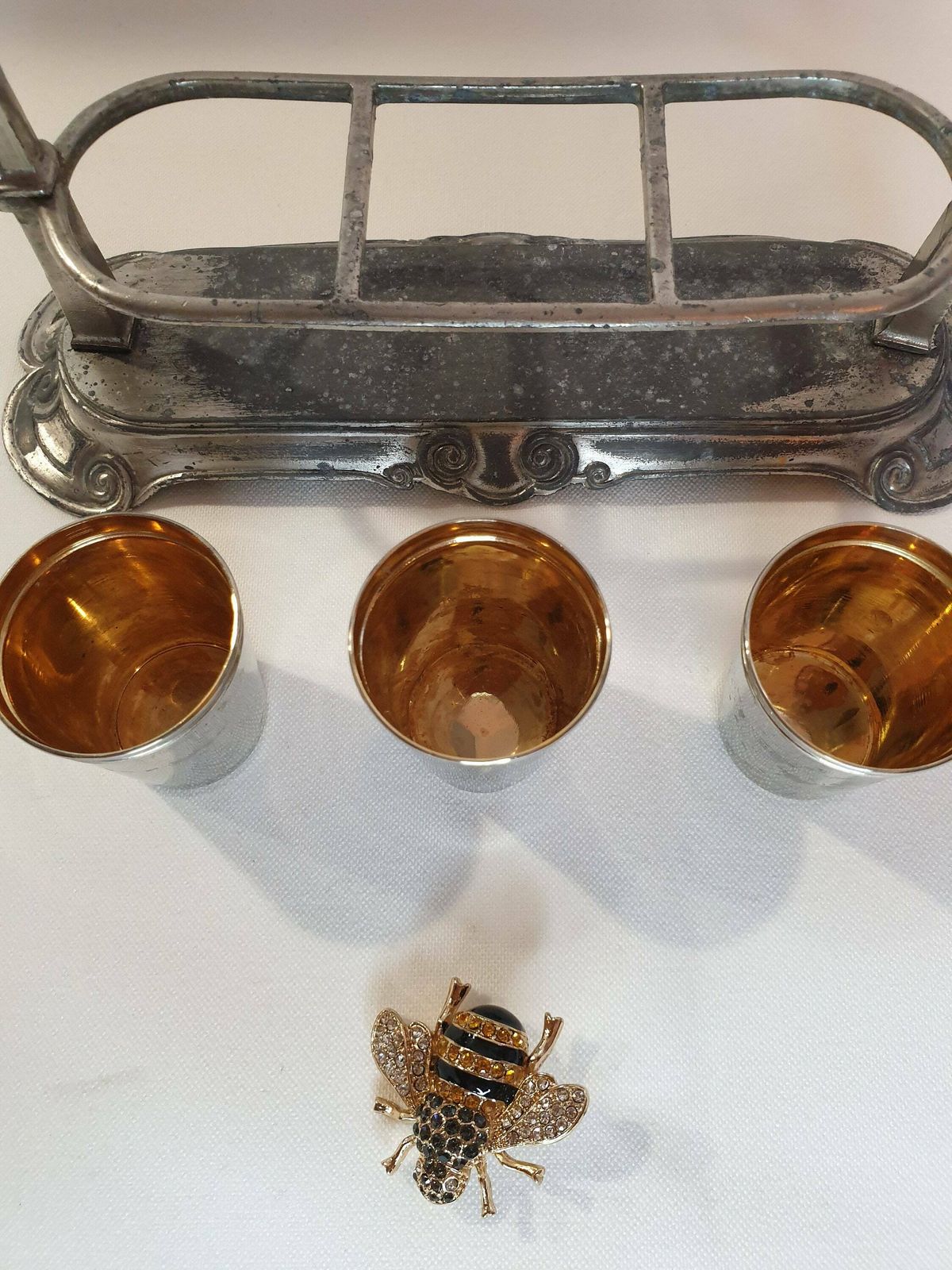 French Vintage Pewter Liqueur Cup Holder And Silver Plated Small Liqueur Cups, Apero Shot Glasses, French Antique Shot Aperitif Cups photo 122.72500000000001