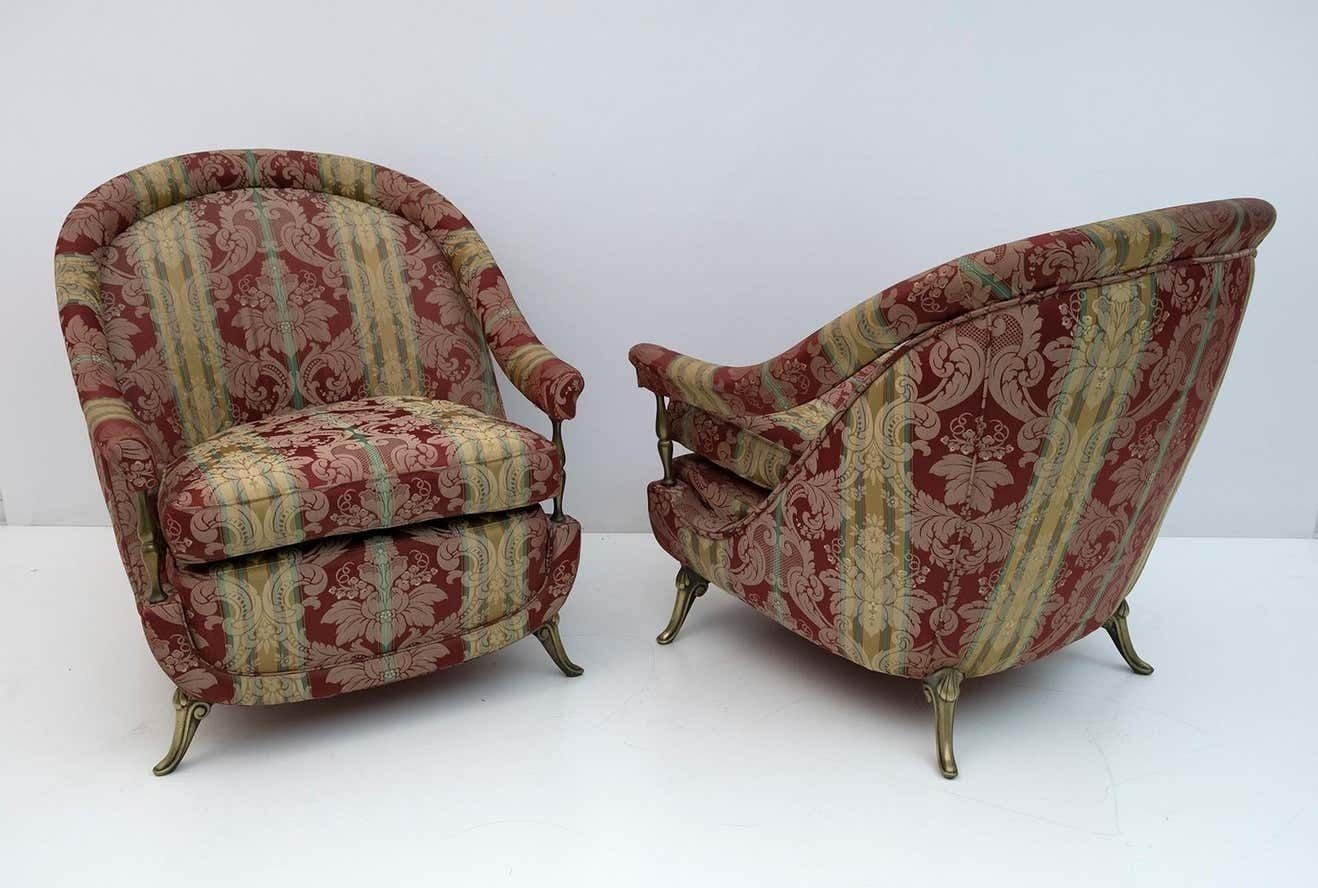 Pair Art Dèco Style French Brass And Fabric Armchairs, 1950s photo furniture