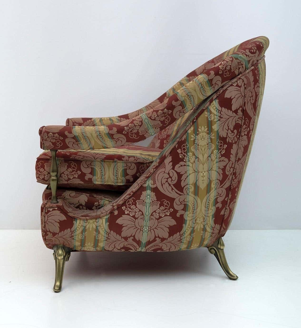 Pair Art Dèco Style French Brass And Fabric Armchairs, 1950s photo buy