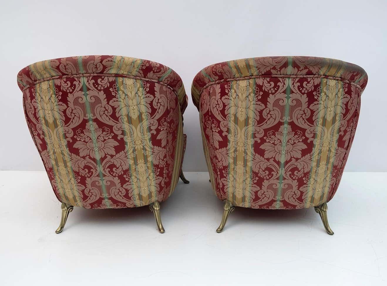 photo furniture Pair Art Dèco Style French Brass And Fabric Armchairs, 1950s