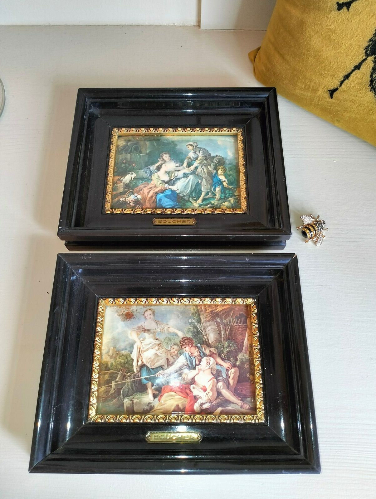 Antique French Paintings, Francois Boucher Replica Paintings, Hammered Enamel Plated Helca Process