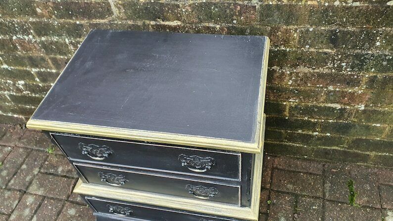 Vintage Occasional Bedside Chest Of Drawers In Farrow And Ball ‘Pitch Black’ Cabriole Legs photo for sale
