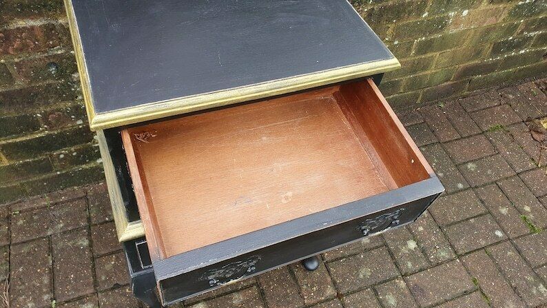 photo for sale Vintage Occasional Bedside Chest Of Drawers In Farrow And Ball ‘Pitch Black’ Cabriole Legs