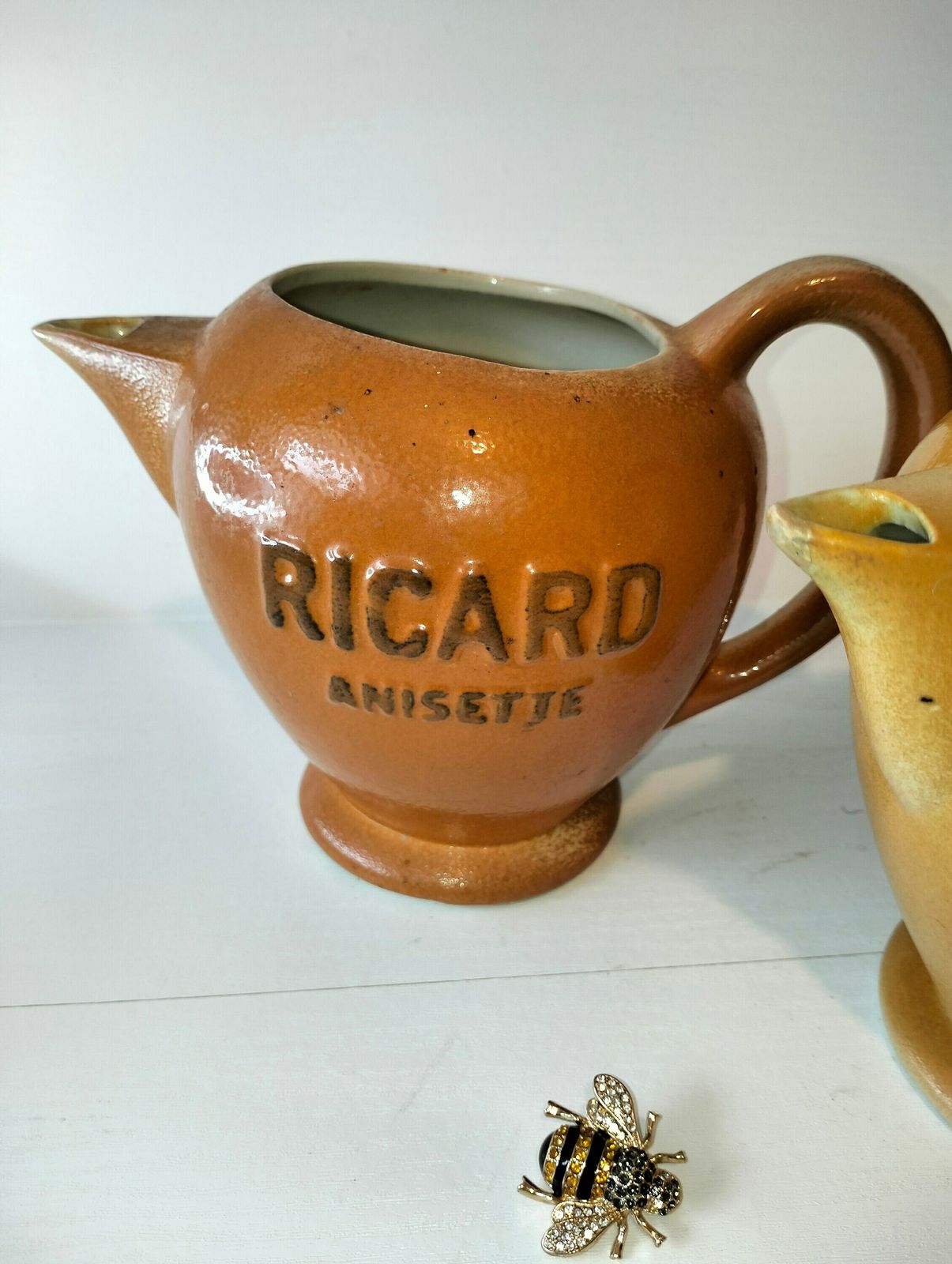 French Retro Ricard Jug, Ricard French Ceramic Pitcher, Bar Cafe Restaurant Decor, Aperitif Water Pourer photo for sale