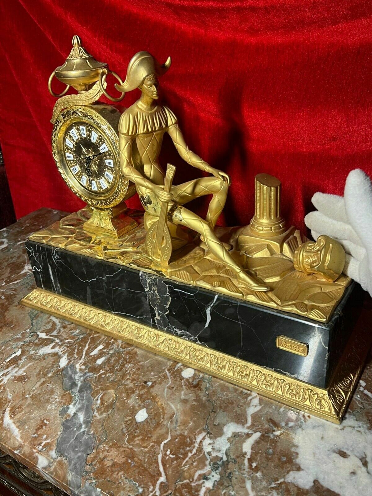 Italian Empire Figural Salon Clock Of Posed Court Jester With Loot photo vinterior