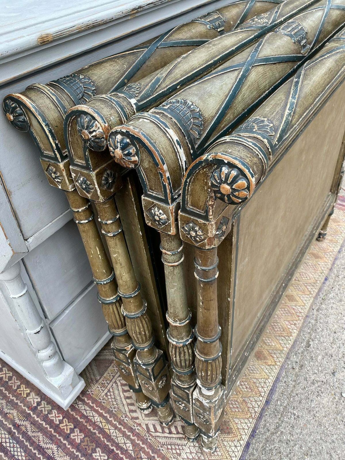 Pair Of Antique French Château Single Bed Frames With Extraordinary Original Paint Finish photo for sale