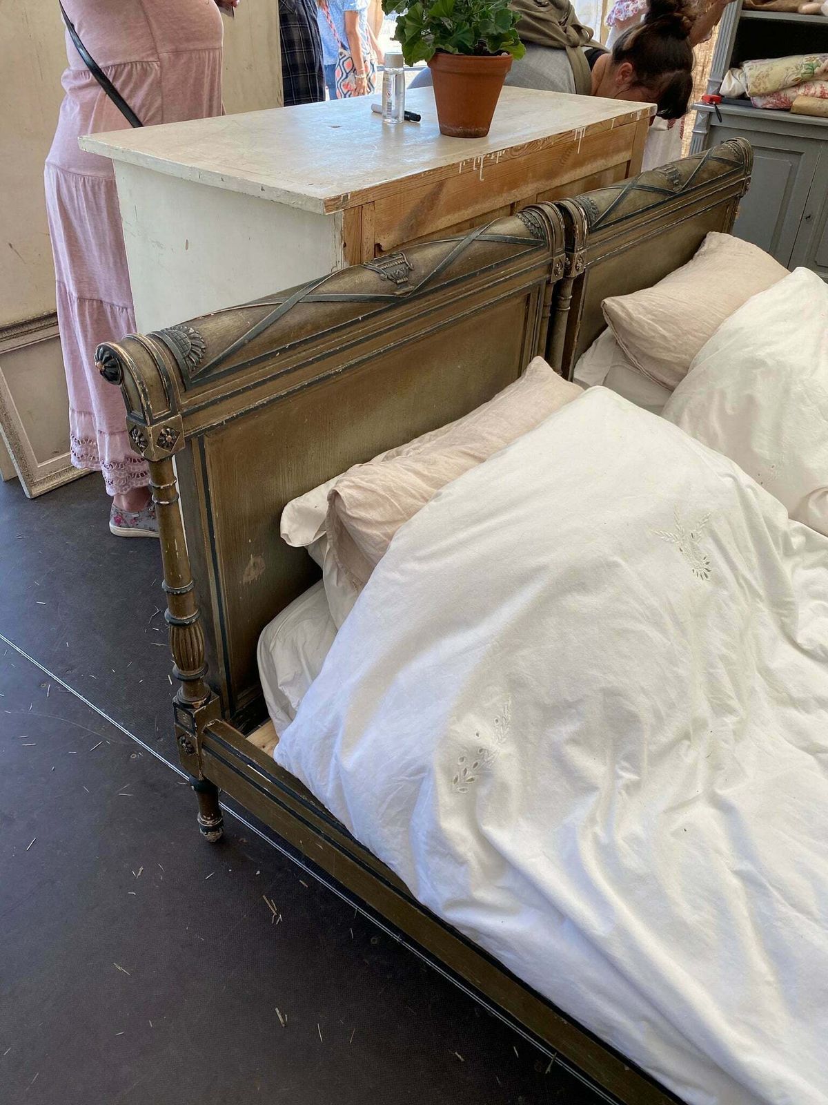 photo for sale Pair Of Antique French Château Single Bed Frames With Extraordinary Original Paint Finish