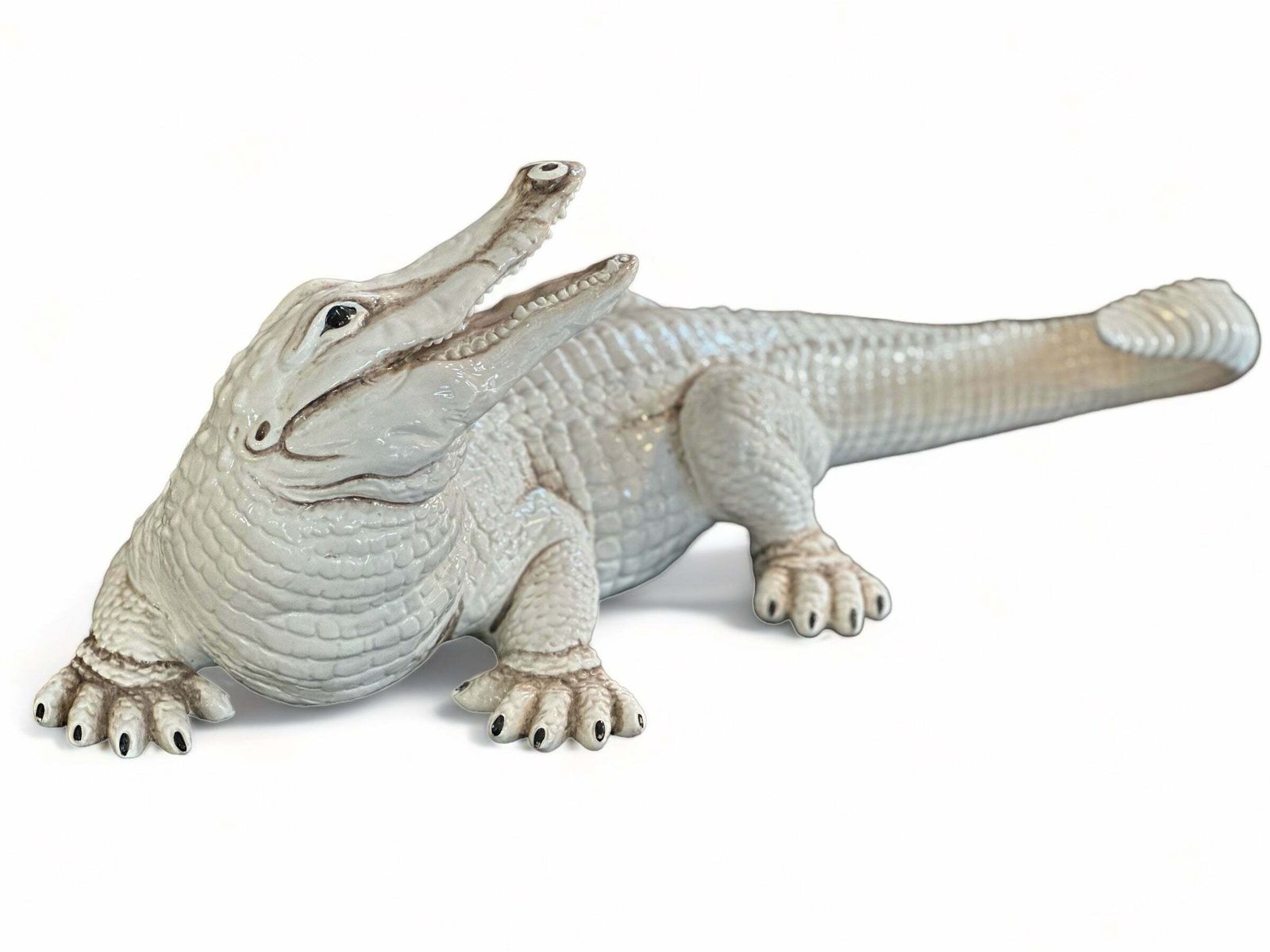 Fabulous Antique Midcentury Italian Majolica Decorative Ceramic Glazed Crocodile Circa 1960 photo furniture