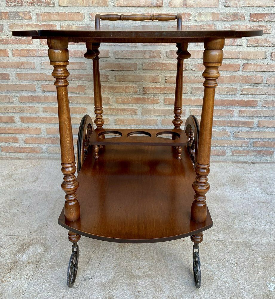 Mid Century French Wooden Bar Cart Trolley, 1950s photo furniture