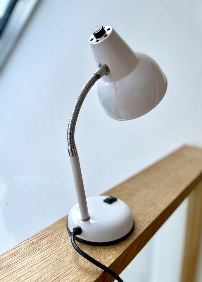 Vintage White Gooseneck Desk Lamp By Veneta Lumi Italy Bhs 1980s Pat Tested photo vinterior