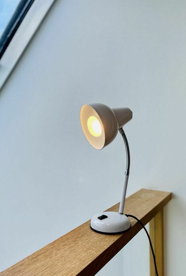 photo vinterior Vintage White Gooseneck Desk Lamp By Veneta Lumi Italy Bhs 1980s Pat Tested