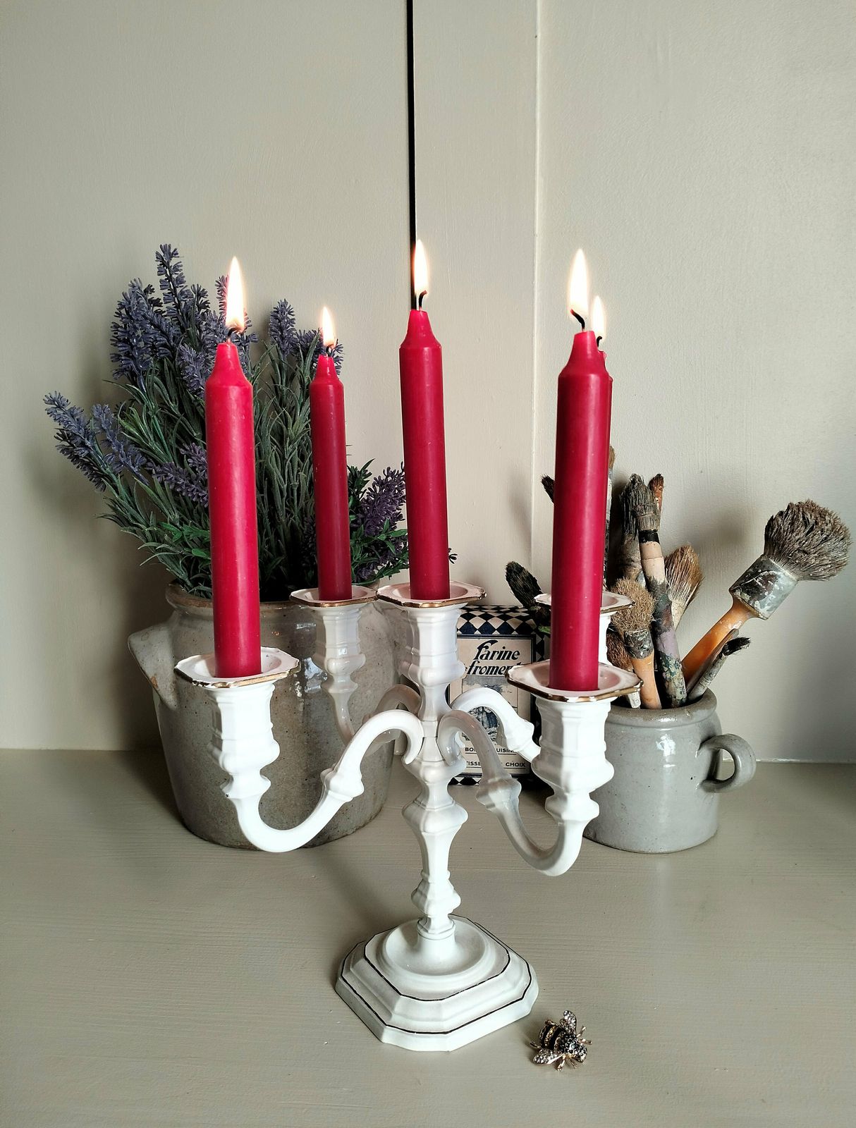 French Vintage Candelabra, Vintage French White Candlestick, White And Gold Candelabra photo buy