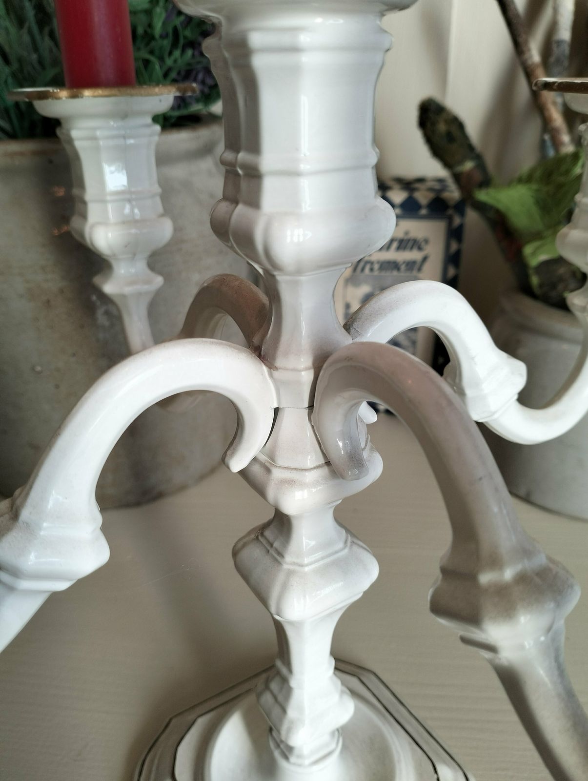 French Vintage Candelabra, Vintage French White Candlestick, White And Gold Candelabra photo vintage