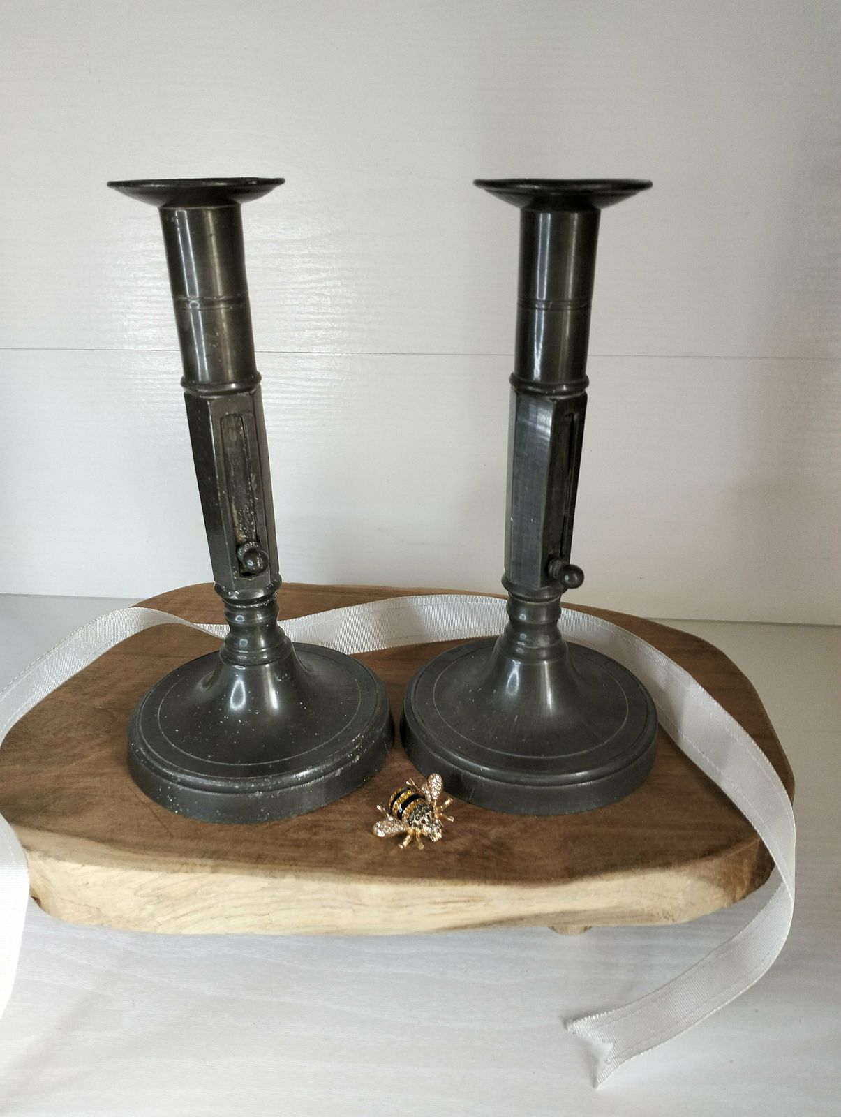 Vintage French Pewter Candlesticks, Candlestick Holders, Pair Of Heavy Solid Pewter Vintage French Candlesticks photo 100.0