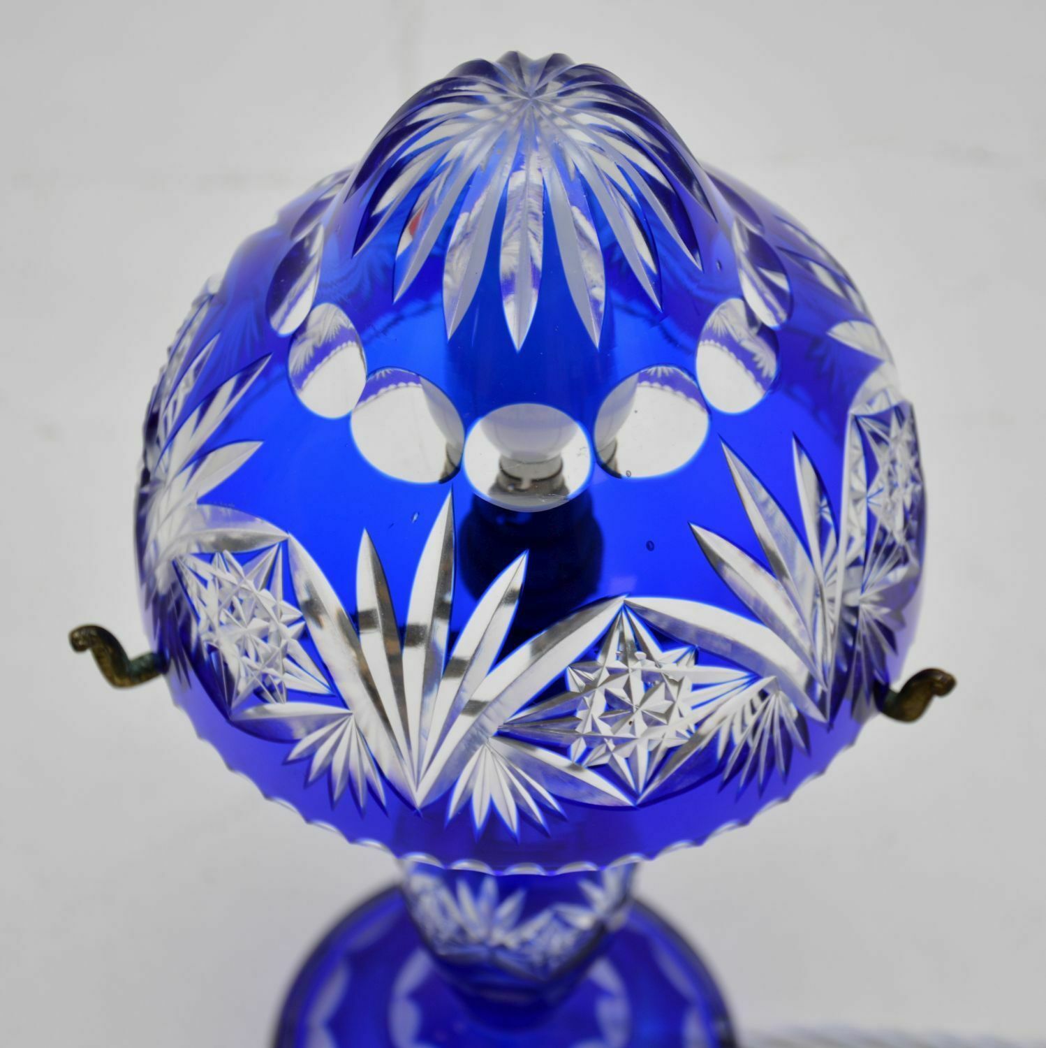 Antique Bohemian Crystal Glass Table Lamp, Vase And Dish photo vinterior