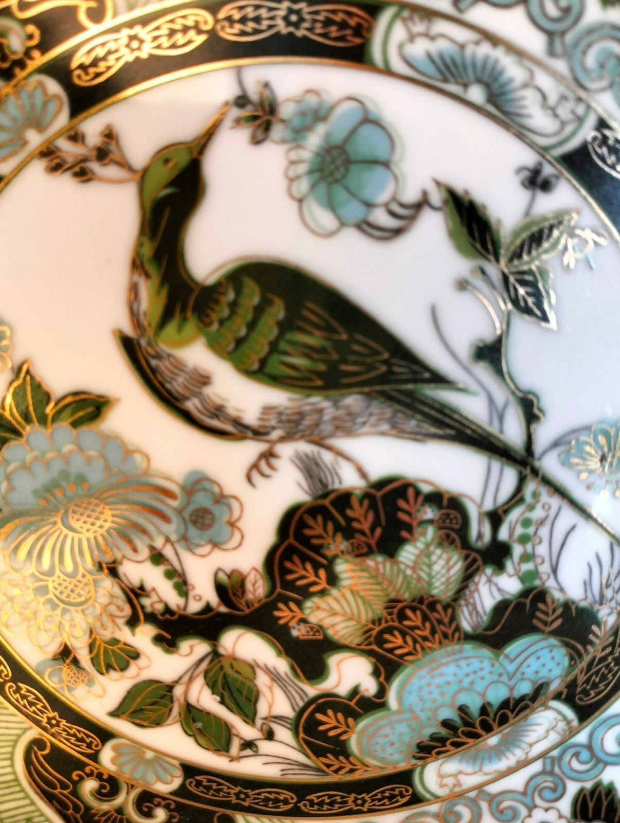 Vintage French Ceramic Wall Plate, Bird Wall Plate, Green White Chinoiserie Plate, French Ceramic photo vinterior