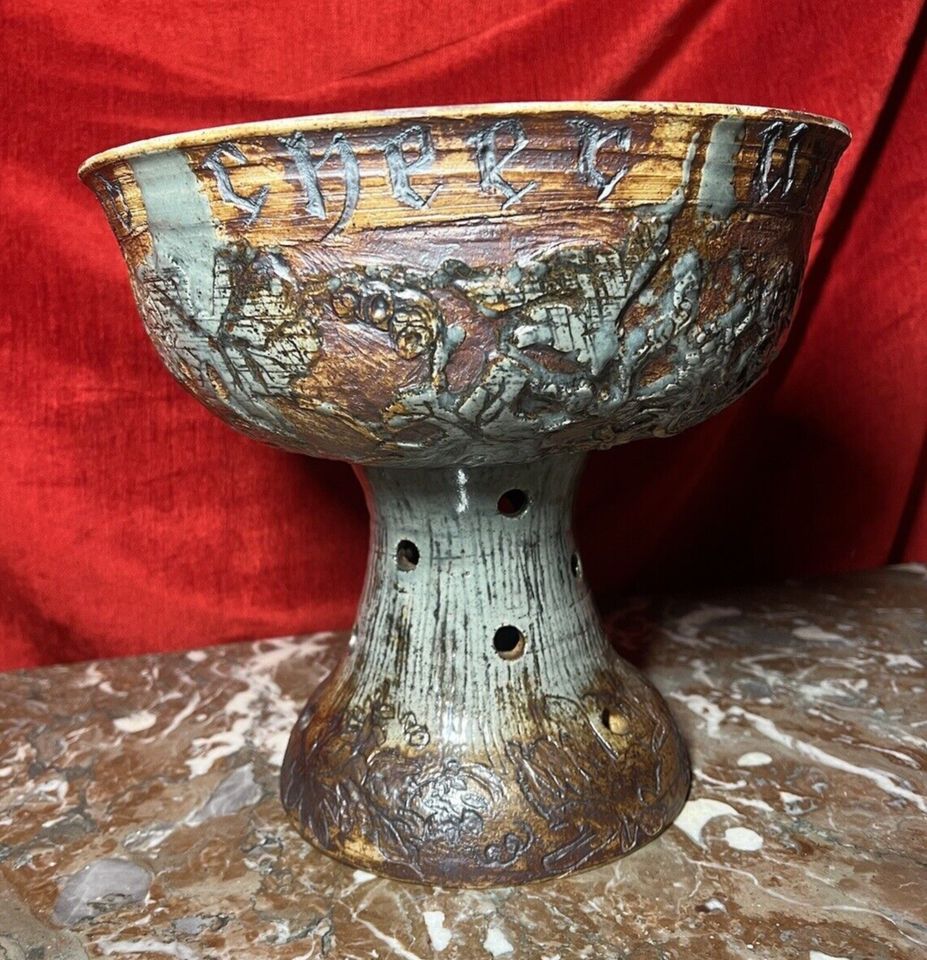 Large Cornish Studio Pottery 'Good Cheer Upon This House' Fruit Bowl photo for sale