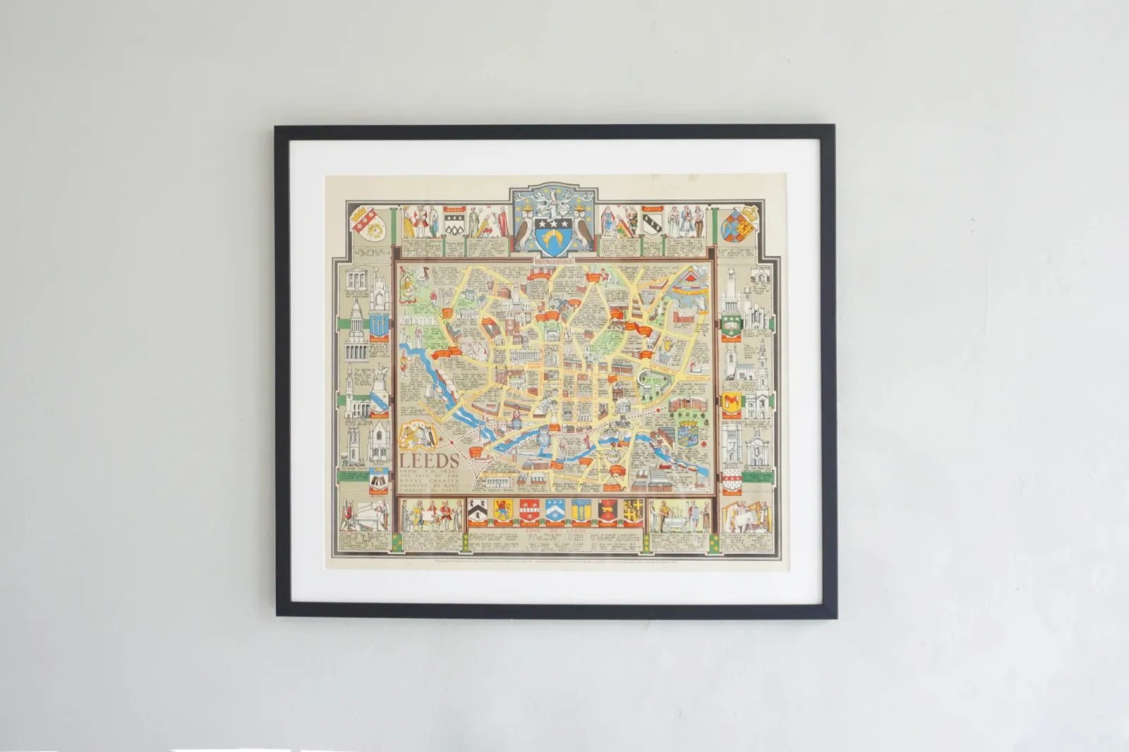 1949 Denis Mason Jones Pictorial Map Of Leeds, England