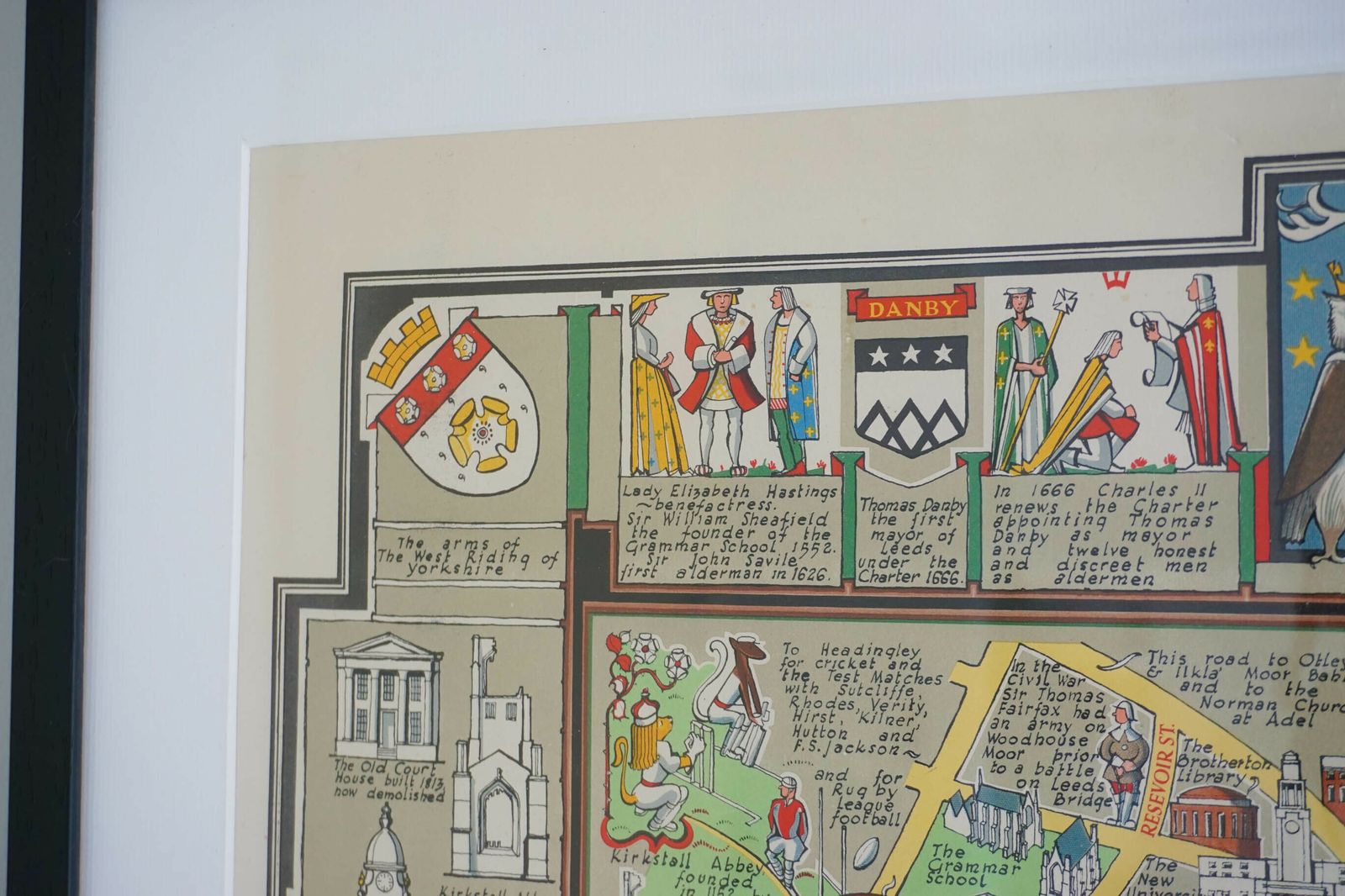 1949 Denis Mason Jones Pictorial Map Of Leeds, England photo 294.99