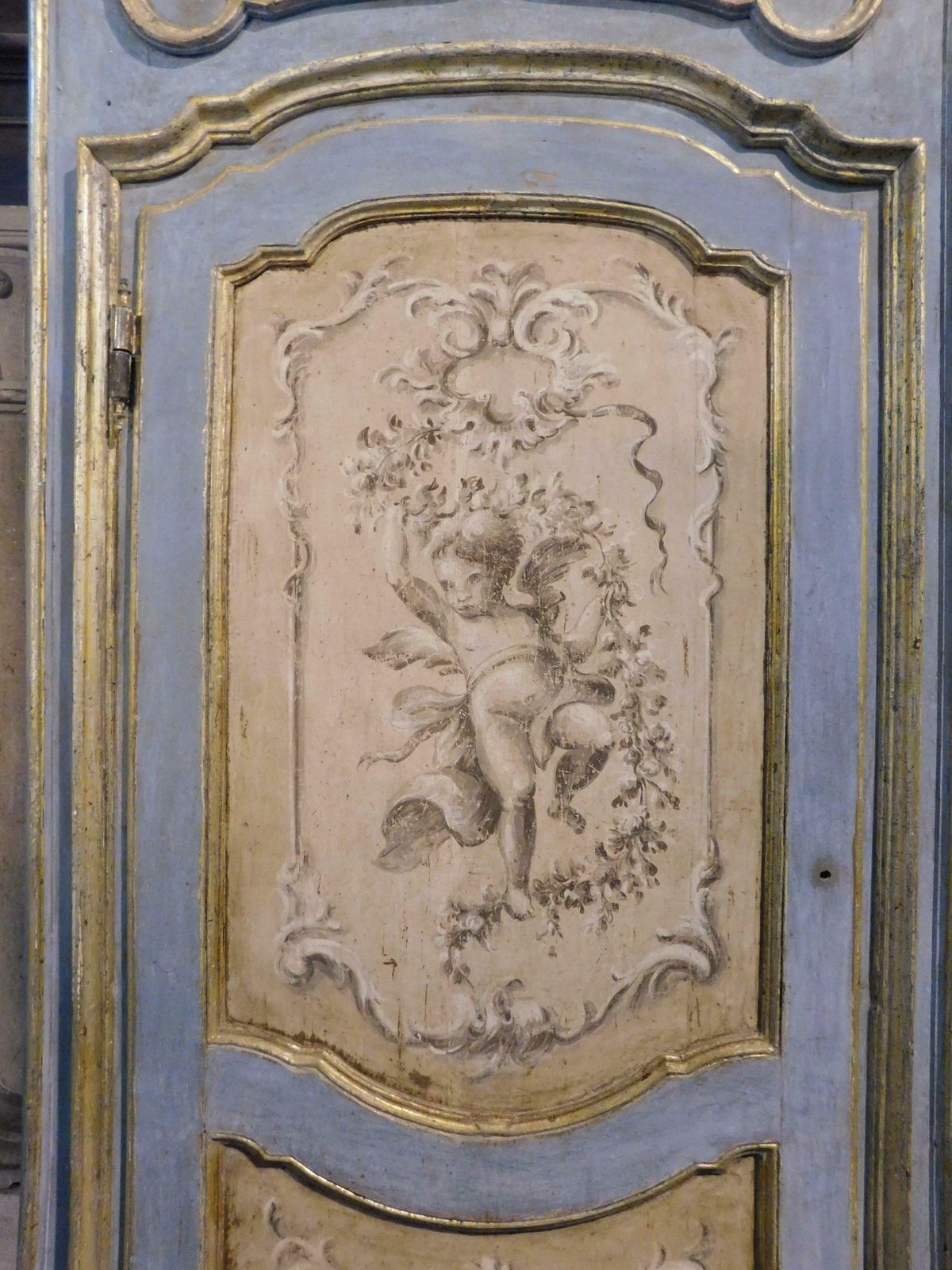 Richly Painted And Gilded Interior Door With Cherubs And Overdoor, Italy photo vinterior