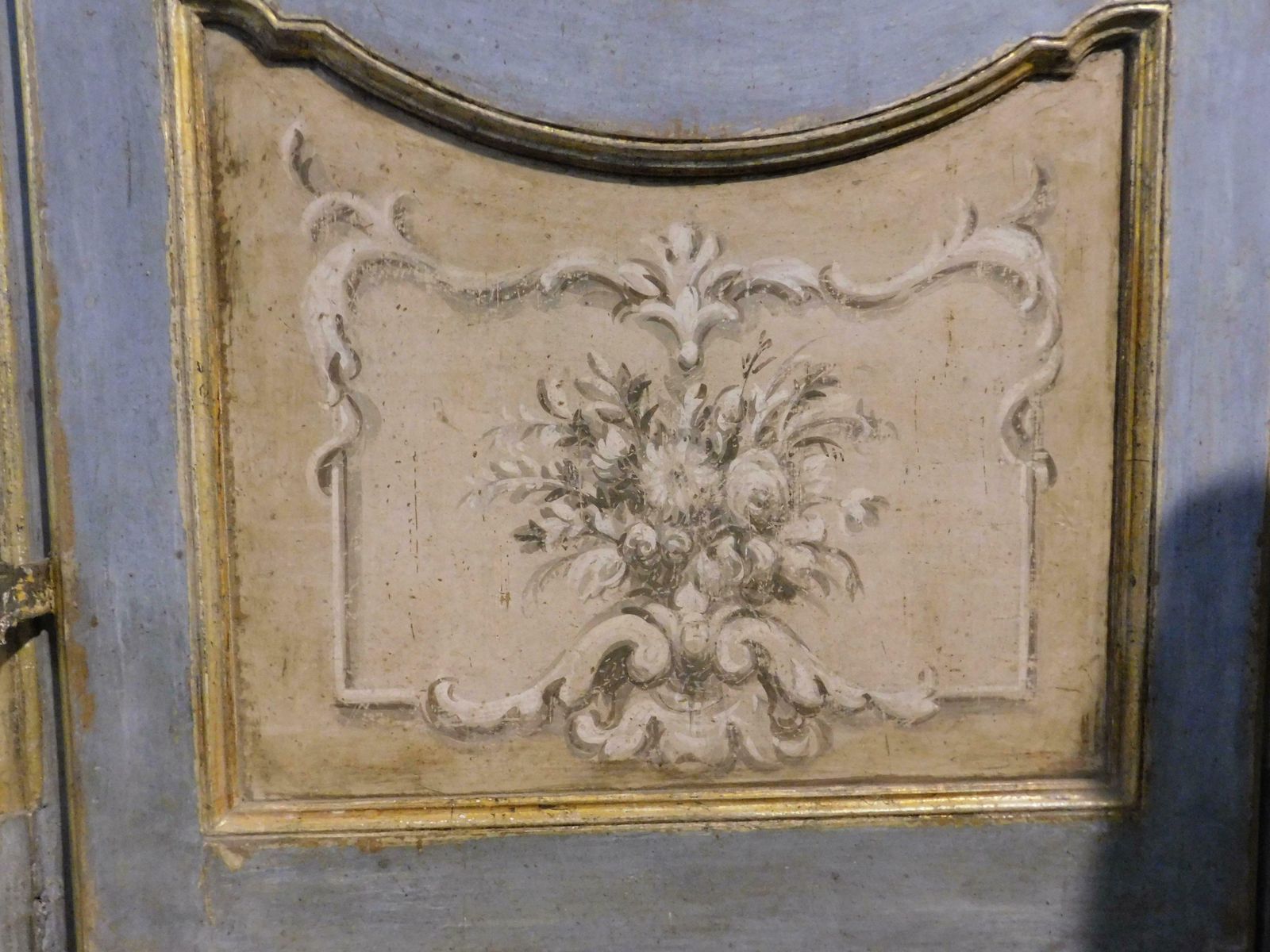 Richly Painted And Gilded Interior Door With Cherubs And Overdoor, Italy photo vintage