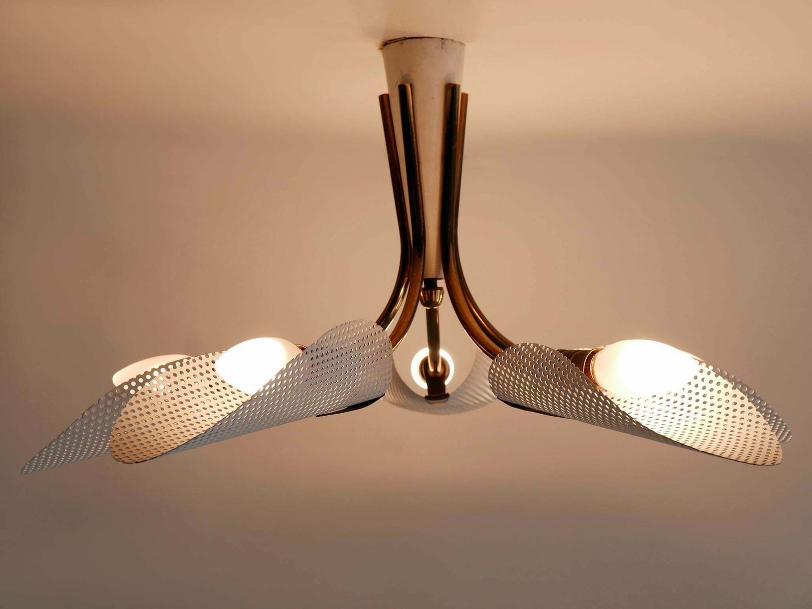 photo furniture Lovely Mid Century Modern Perforated Metal & Brass Ceiling Lamps Germany 1950s