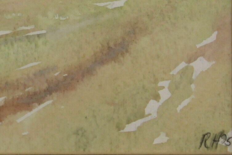 Watercolour By Rosemary Humphries. Countryside Scene With Hay Bales photo for sale