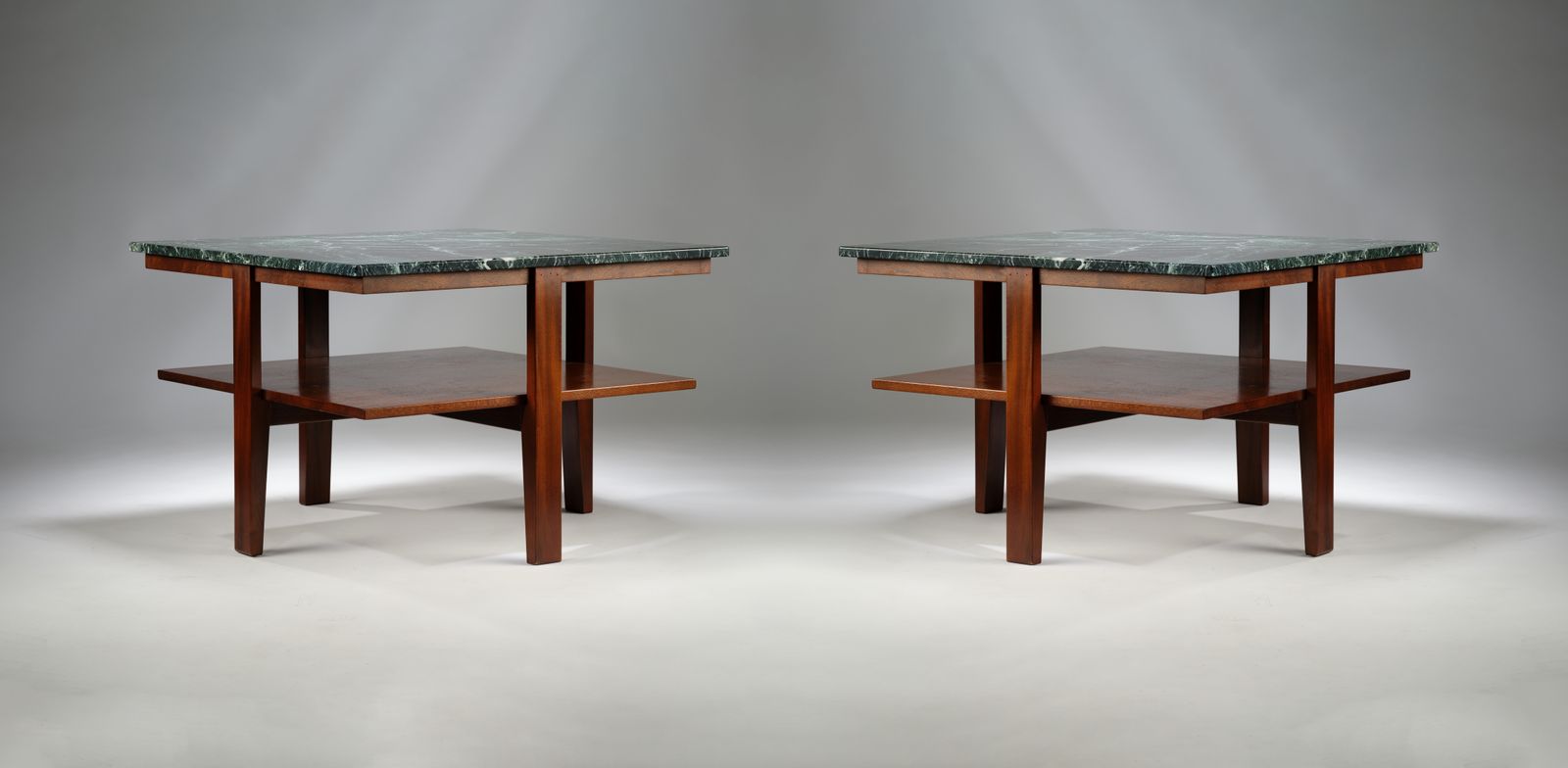 photo furniture Stunning Mid Century Modern Verde Alpi Marble & Mahogany Side Table In The Manner Of Florence Knoll, Circa 1990’s, 2 Matching Tables Available.