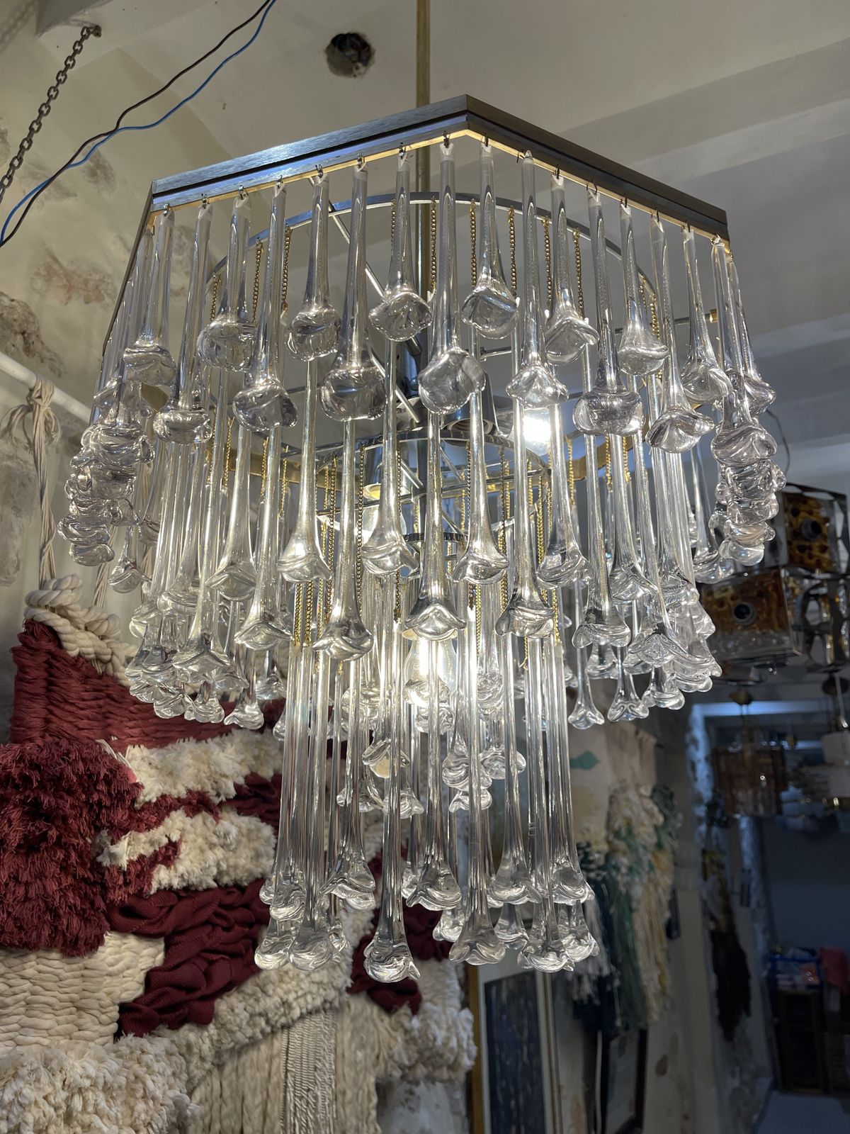 Venini Glass Murano Flower Drops Chandelier  Italie 1980