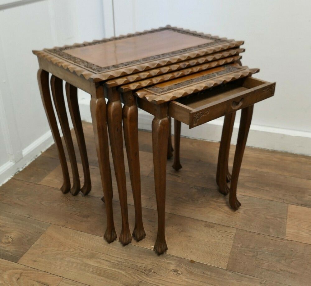 Nest Of 4 Tables, In Carved Teak photo for sale