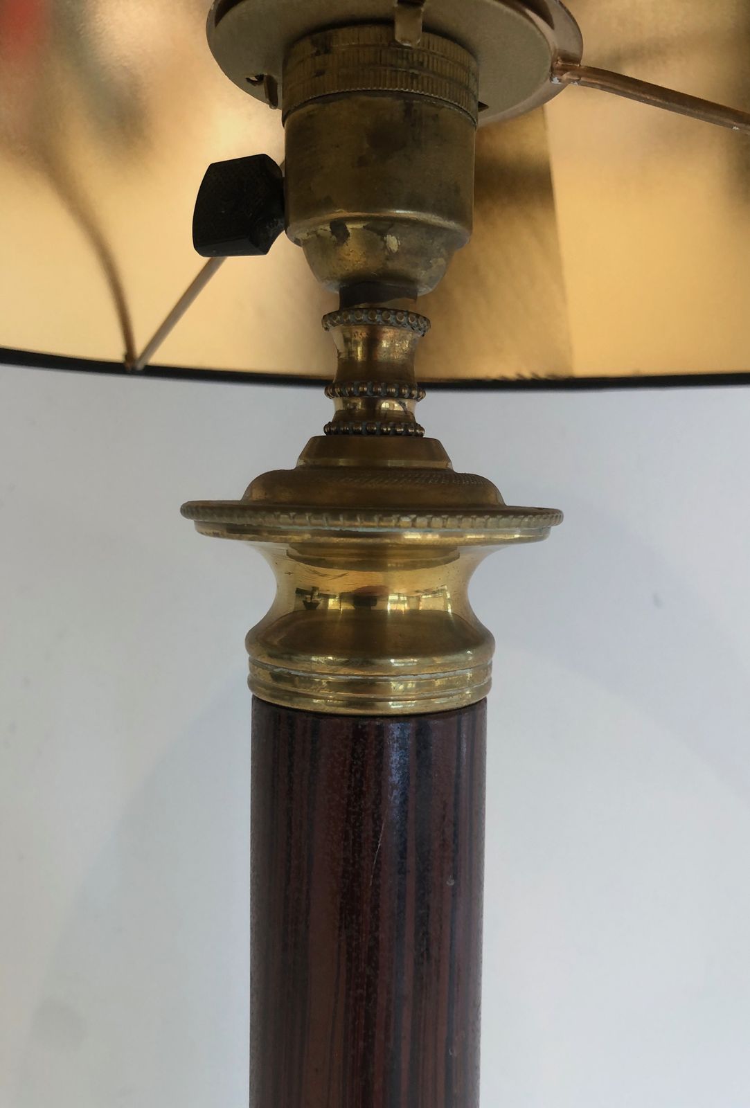 Pair Of Neoclassical Style Faux Wood Lamps In Metal And Brass photo vintage