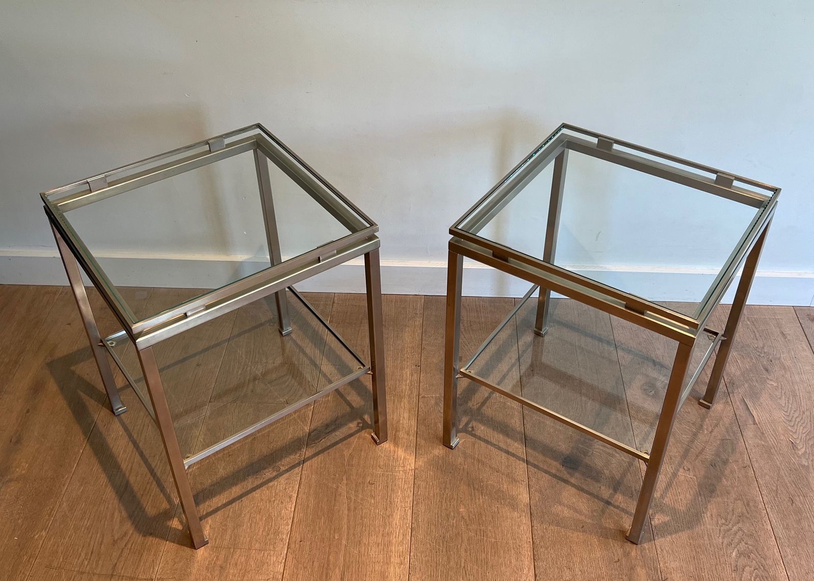 Furniture Pair Of Brushed Steel Sofa Ends By Guy Lefèvre For Maison Jansen photo
