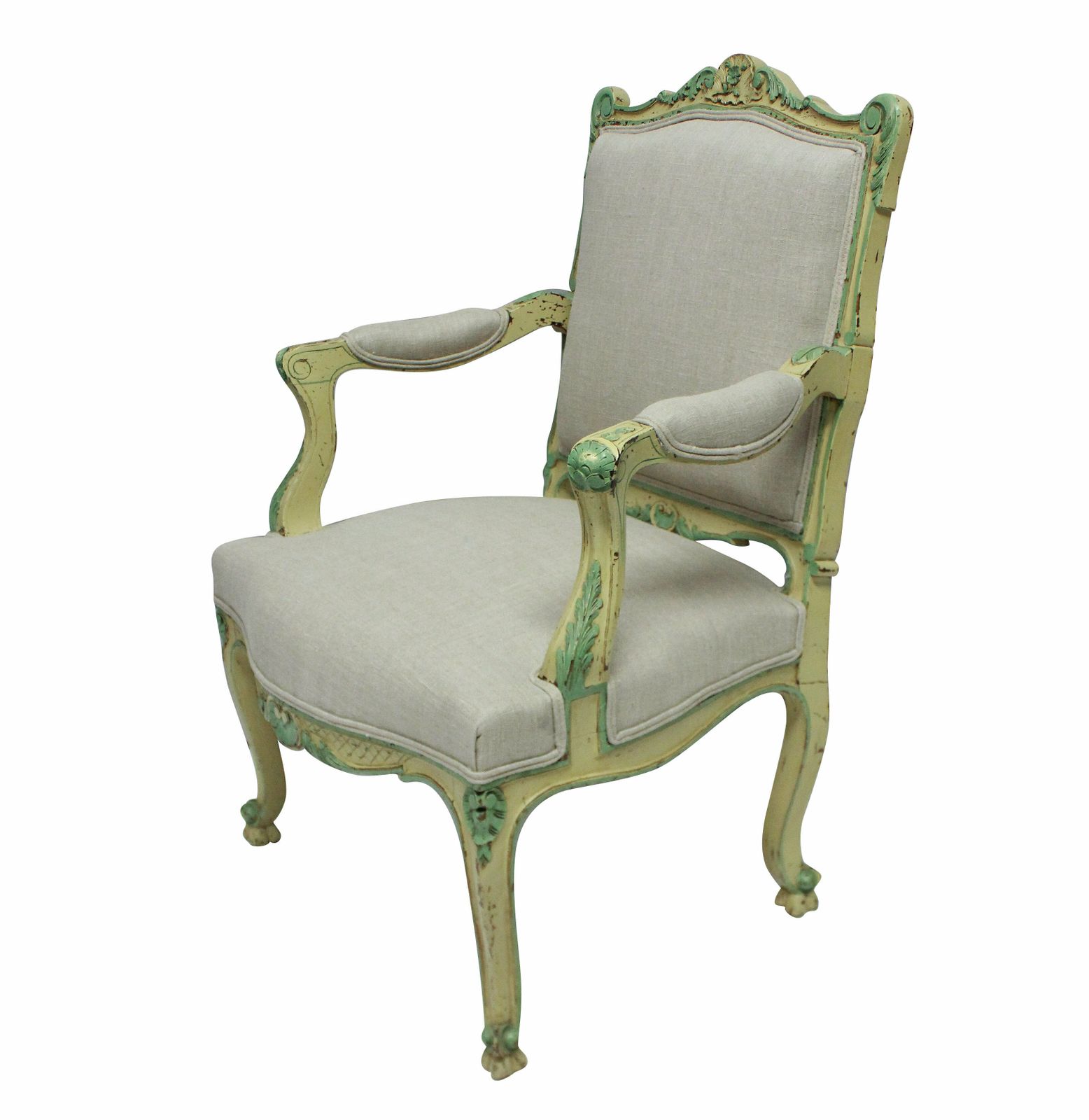 A Pair Of 1930's Painted Louis XV Style Armchairs photo for sale