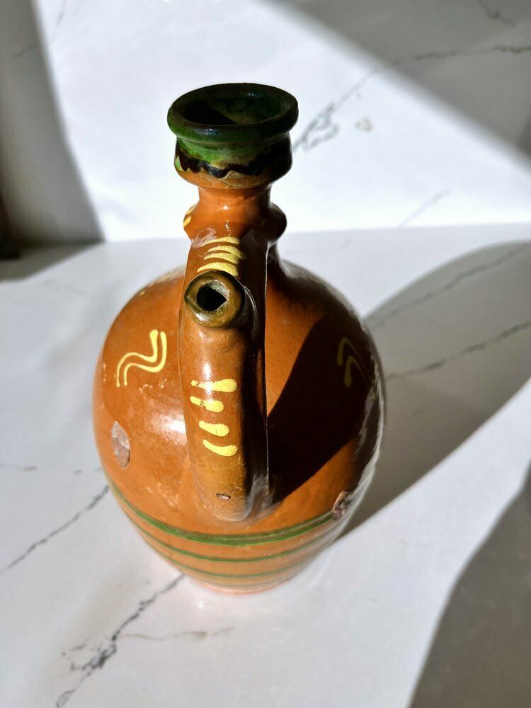 Vintage Hand Painted Polish Earthen Wear Pot photo vinterior