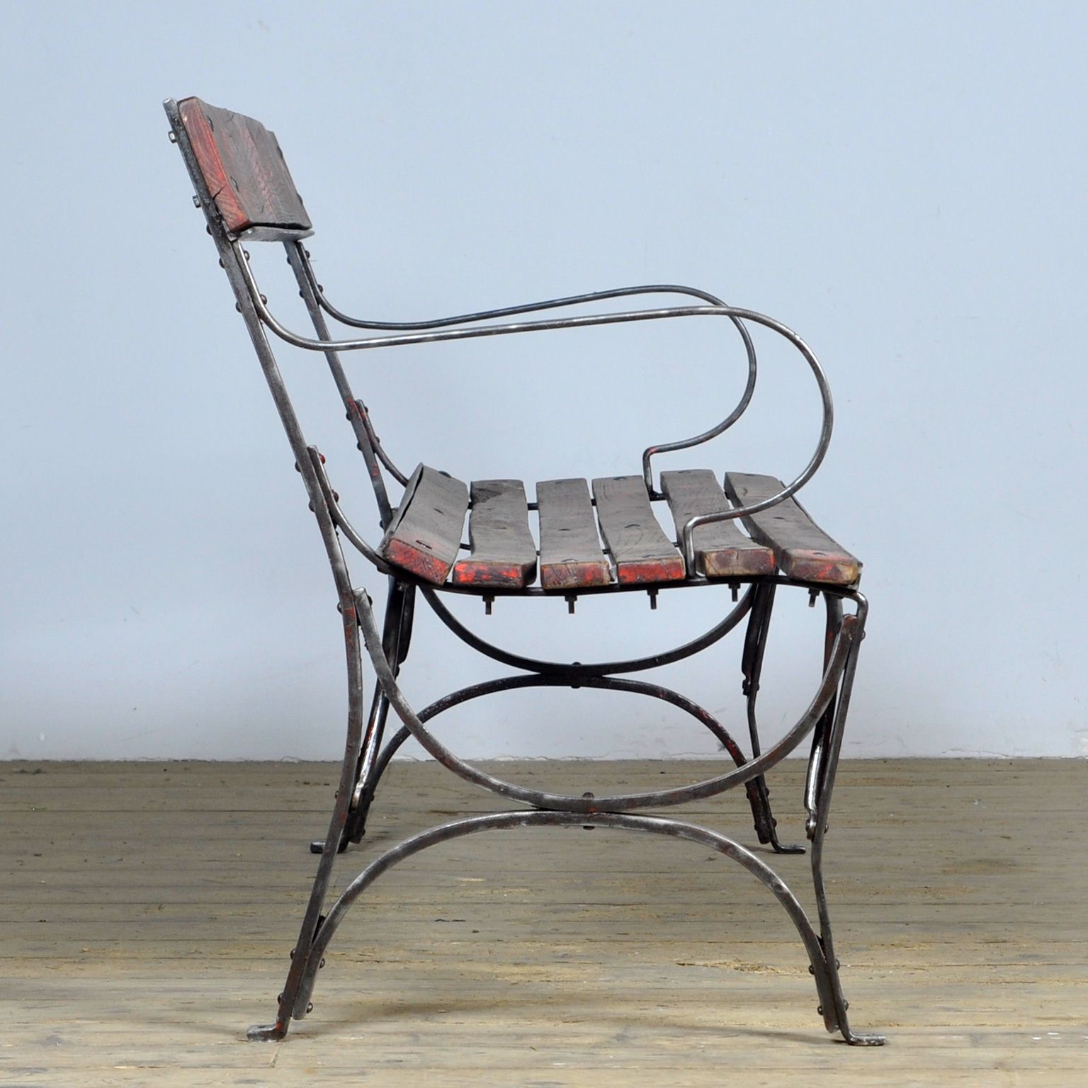 495.0 Riveted Iron Park Bench 1920s photo