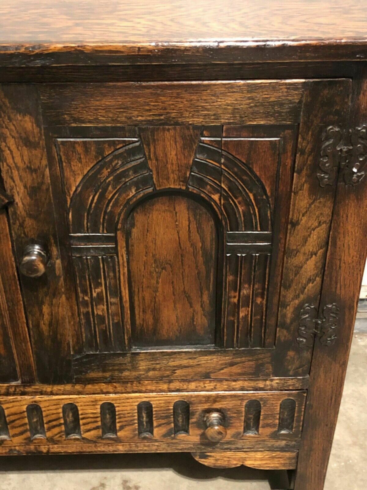 photo buy Handsome Vintage Carved Oak Cabinet