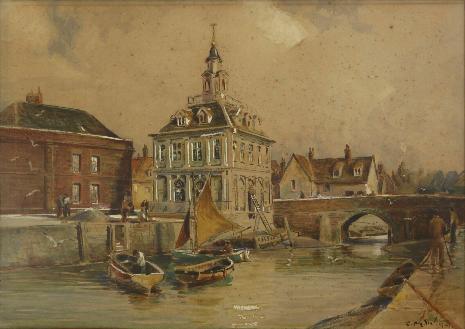 Watercolour By Charles Mayes Wigg. King's Lynn Customs House photo furniture