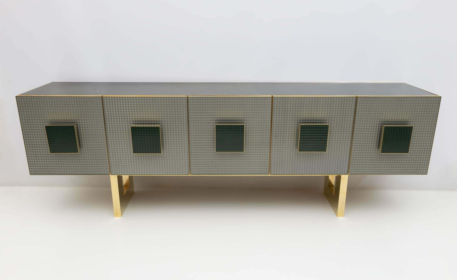 Postmodern Italian Bar Sideboard Colored Glass And Brass, 1980s photo Furniture