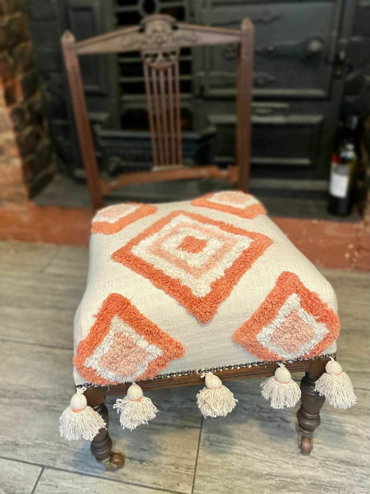 And Tique Victorian Nursing Chair In Geometric Hand Tufted Upholstery photo 349.0