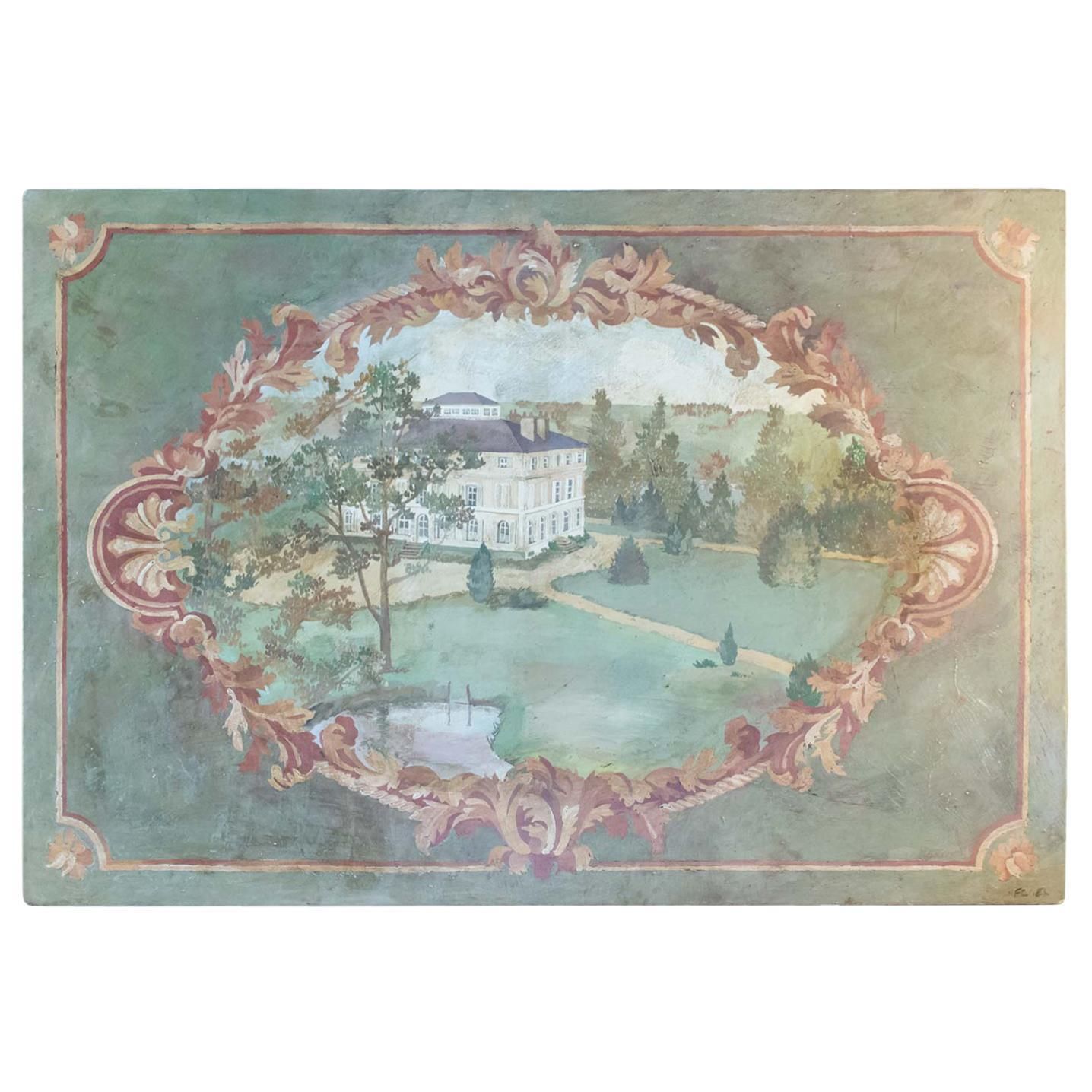 Oil On Canvas 20th Century Of The Chateau De La Marche En Nievre