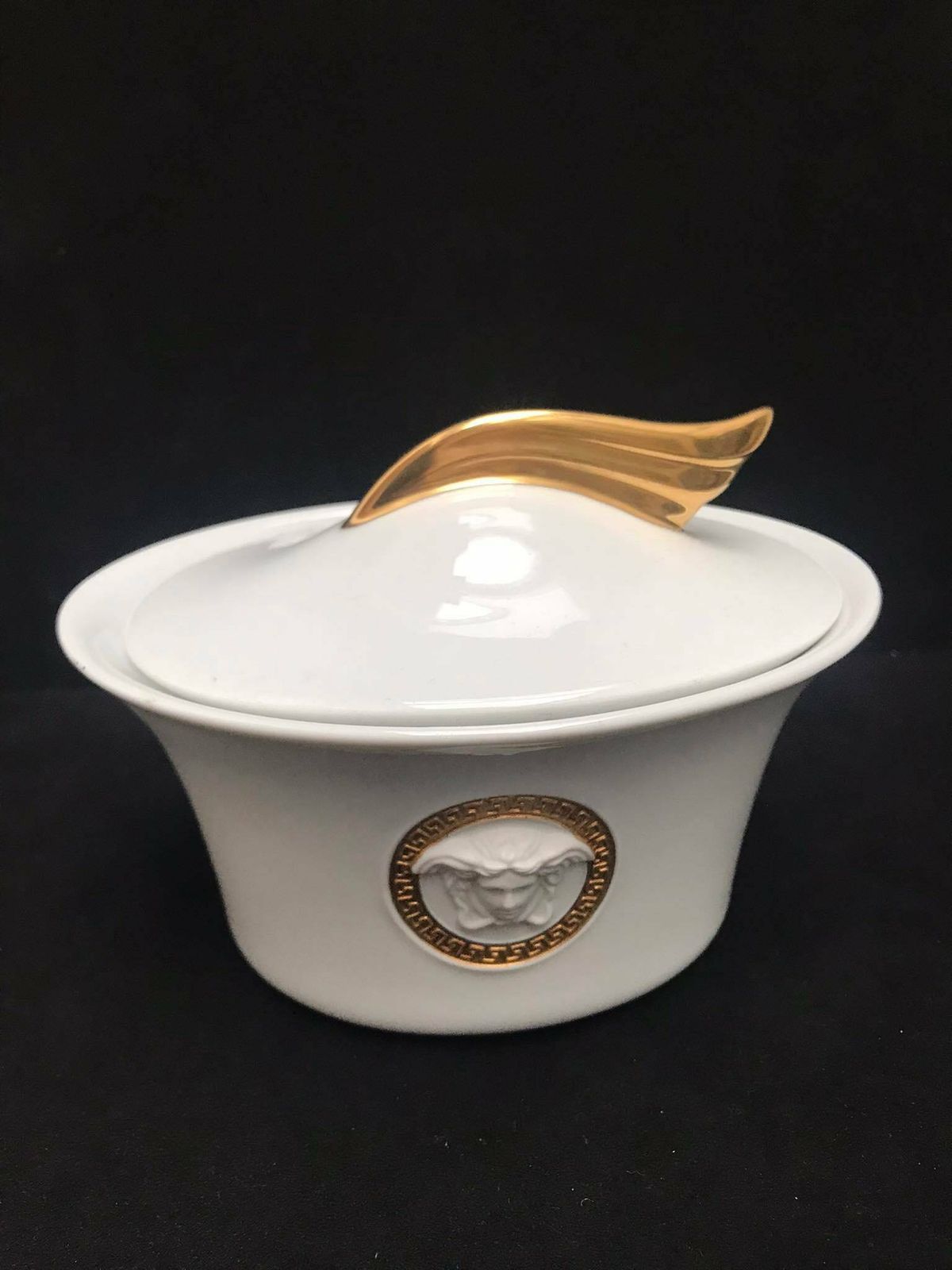 Versace Rosenthal Medaillon Meandre D'or Sugar Bowl With Lid Wedding Luxury Gift Gift For Couple Coffee Tea Golden White Decor photo 294.0