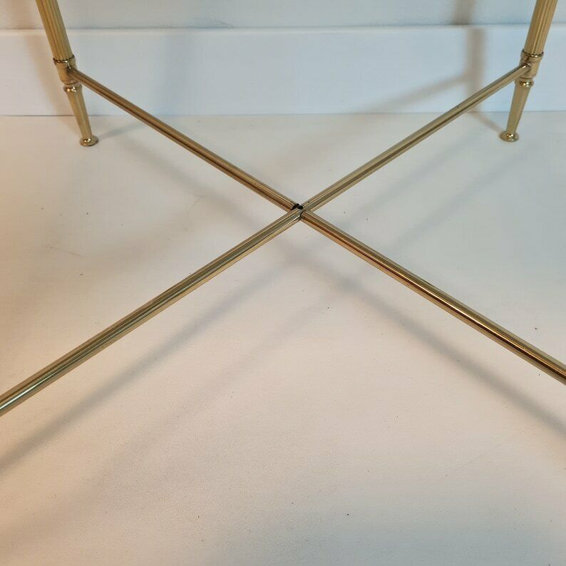 Vintage Hollywood Regency Table Gold Brass And Gray Glass Mcm photo vintage