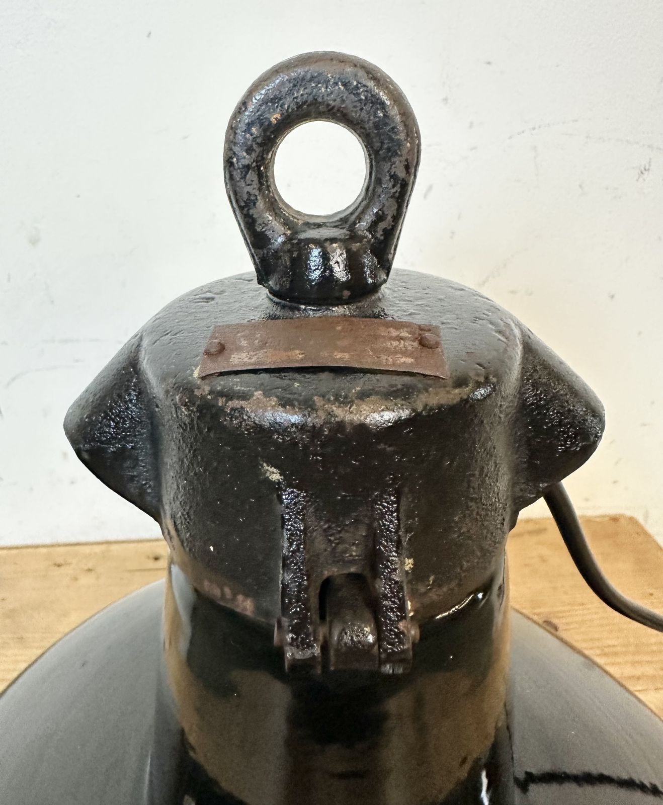 199.0 Industrial Black Enamel Factory Lamp With Cast Iron Top, 1950s photo